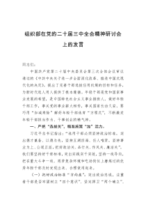 组织部在党的二十届三中全会精神研讨会上的发言