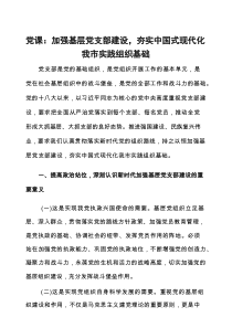 党课：加强基层党支部建设，夯实中国式现代化我市实践组织基础