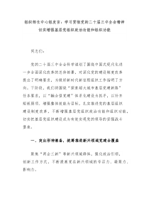 组织部长[中心组发言]学习贯彻党的二十届三中全会精神切实增强基层党组织政治功能和组织功能