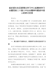 组织部长在区委理论学习中心组集体学习会暨党的二十届三中全会精神专题读书班上的研讨发言