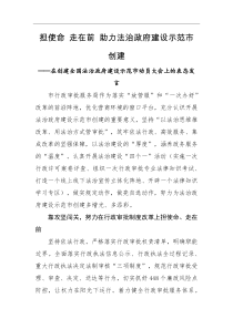 表态发言在创建全国法治政府建设示范市动员大会上的表态发言担使命走在前助力法治政府建设示范市创建