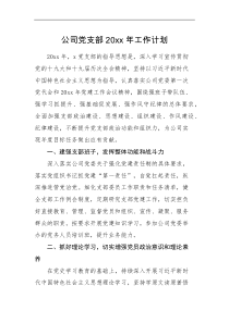 工作计划公司党支部20XX年工作计划范文集团企业党建