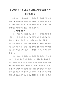 工作计划县20XX年19月招商引资工作情况及下一步工作计划