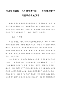 讲话发言浅谈如何做好一名乡镇党委书记在乡镇党委书记座谈会上的发言