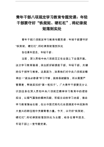 青年干部八项规定学习教育专题党课：年轻干部要守好“铁规矩、硬杠杠”，将纪律规矩落到实处