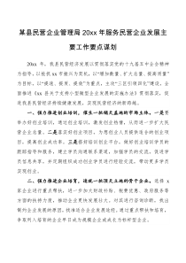 要点某县民营企业管理局20XX年服务民营企业发展主要工作要点谋划