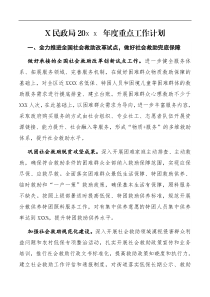 计划X民政局20XX年度重点工作计划