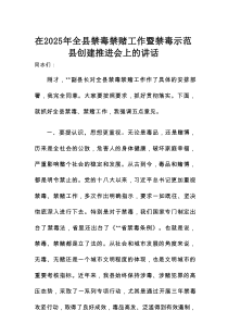 在2025年全县禁毒禁赌工作暨禁毒示范县创建推进会上的讲话