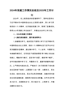 2024年党建工作情况总结及2025年工作计划
