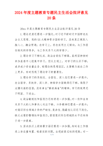 2024年度主题教育专题民主生活会批评意见20条