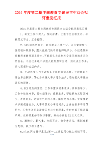 2024年度第二批主题教育专题民主生活会批评意见汇报