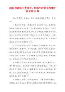 2025专题民主生活会、组织生活会互相批评意见共38条