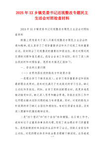 2025年XX乡镇党委书记巡视整改专题民主生活会对照检查材料