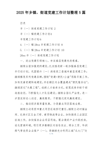 2025年乡镇、街道党建工作计划整理5篇
