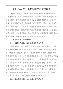 20XX年上半年党建工作情况报告