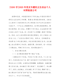 2025年党史专题民主生活会个人对照检查公司