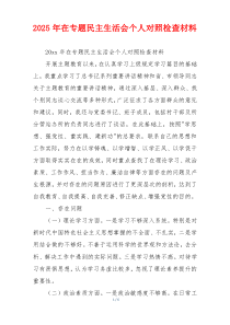 2025年在专题民主生活会个人对照检查材料