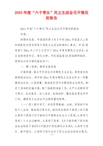 2025年度“六个带头”民主生活会召开情况的报告
