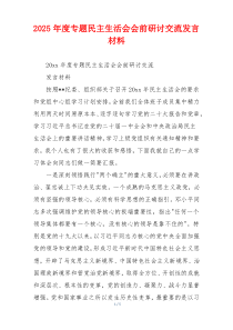 2025年度专题民主生活会会前研讨交流发言材料