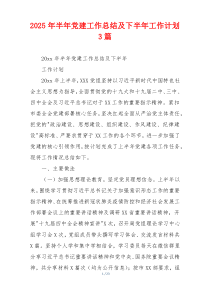 2025年半年党建工作总结及下半年工作计划3篇