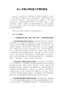 20XX年度公司纪检工作情况报告