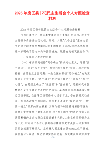 2025年度区委书记民主生活会个人对照检查材料