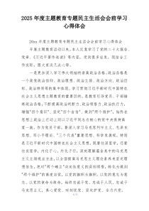 2025年度主题教育专题民主生活会会前学习心得体会
