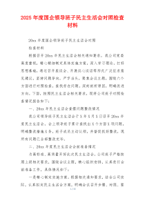 2025年度国企领导班子民主生活会对照检查材料