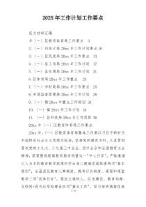 2025年工作计划工作要点