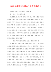 2025年度民主生活会个人发言提纲2