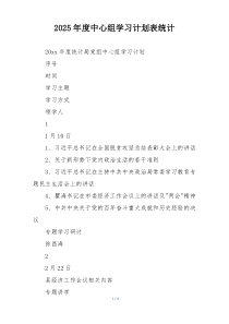 2025年度中心组学习计划表统计