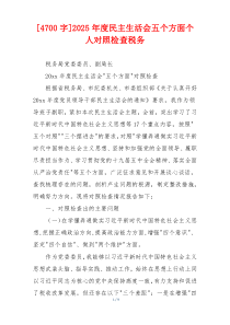 2025年度民主生活会五个方面个人对照检查税务