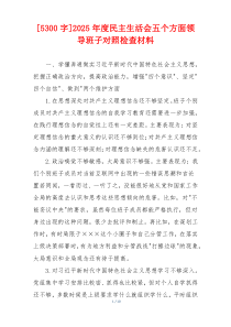 2025年度民主生活会五个方面领导班子对照检查材料
