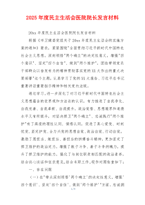 2025年度民主生活会医院院长发言材料