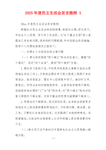 2025年度民主生活会发言提纲 3