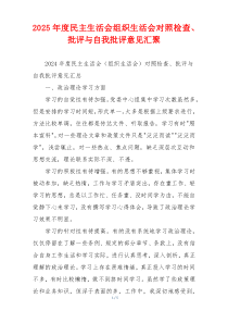 2025年度民主生活会组织生活会对照检查、批评与自我批评意见汇聚