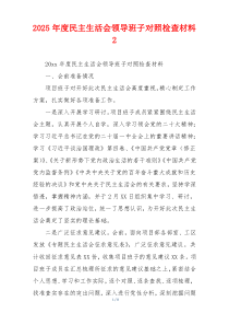 2025年度民主生活会领导班子对照检查材料2