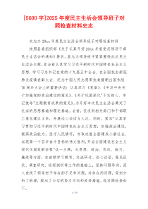 2025年度民主生活会领导班子对照检查材料史志
