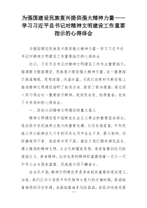 为强国建设民族复兴提供强大精神力量——学习习近平总书记对精神文明建设工作重要指示的心得体会