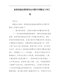 县医保基金管理突出问题专项整治工作汇报