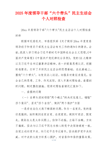 2025年度领导干部“六个带头”民主生活会个人对照检查