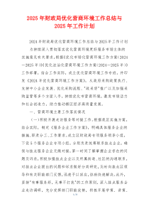 2025年财政局优化营商环境工作总结与2025年工作计划