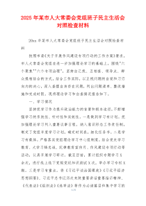 2025年某市人大常委会党组班子民主生活会对照检查材料