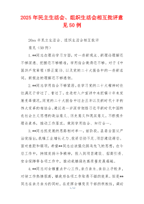 2025年民主生活会、组织生活会相互批评意见50例