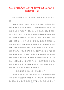 XXX公司党支部2025年上半年工作总结及下半年工作计划