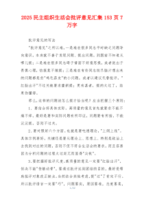 2025民主组织生活会批评意见汇集153页7万字