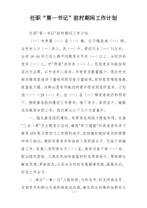 任职“第一书记”驻村期间工作计划