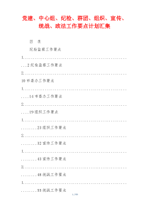 党建、中心组、纪检、群团、组织、宣传、统战、政法工作要点计划汇编