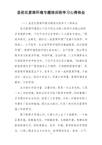 县优化营商环境专题培训班学习心得体会