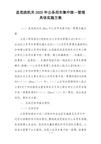县党政机关2025年公务用车集中统一管理具体实施方案